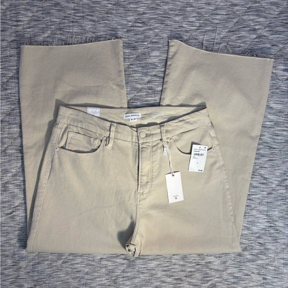 Good American Good Waist Raw Hem Cropped Palazzo Jeans In Bone Sz 12/31 NWT - - Picture 5 of 15